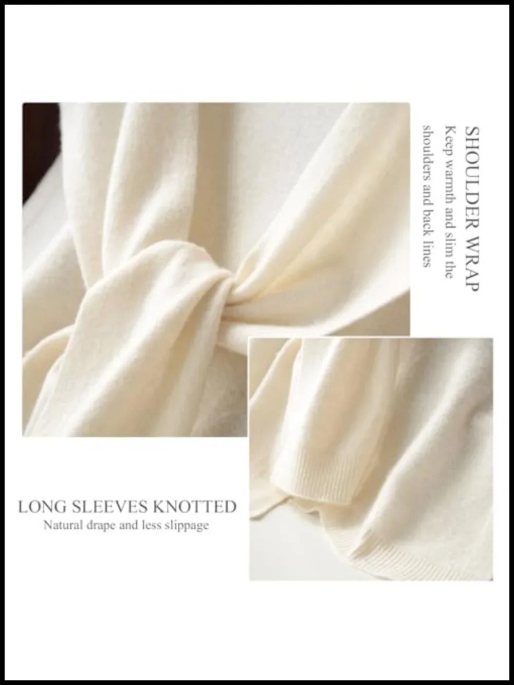 Knitted Knot Shawl Wrap 100% Wool Long Sleeve Blouse